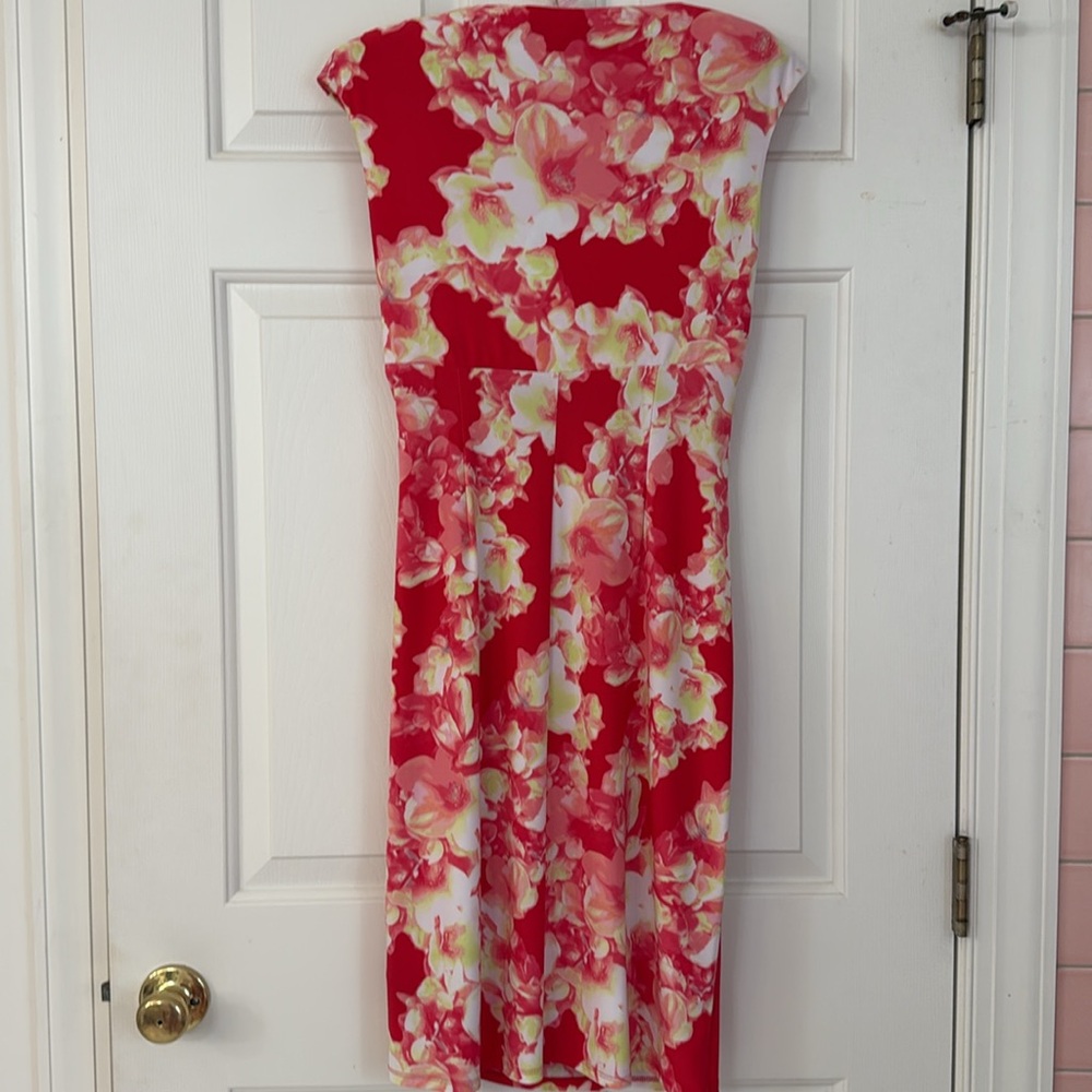 ♥️Lauren Ralph Lauren v neck dress melon, yellow, and white floral size 2 EUC - Picture 5 of 6